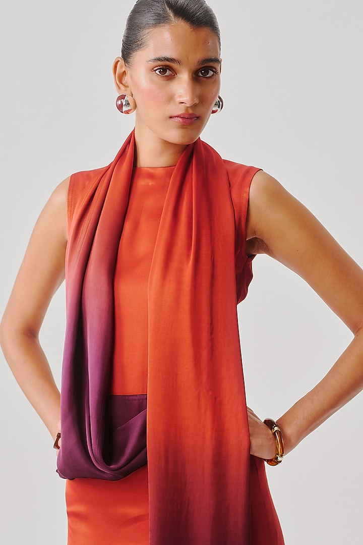 Rust & Burgundy Modal Satin Draped Ombre Dress by Aroka at Pernia's Pop Up Shop