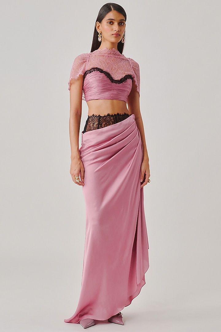 Dusty Rose Pink Modal Satin & Lace Top by Aroka at Pernia's Pop Up Shop