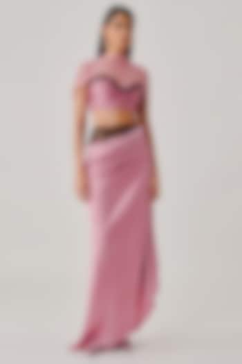 Dusty Rose Pink Modal Satin & Lace Draped Skirt by Aroka at Pernia's Pop Up Shop