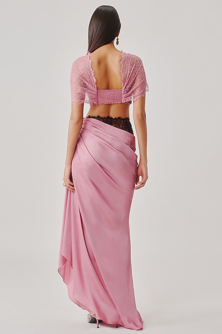 Dusty Rose Pink Modal Satin & Lace Draped Skirt by Aroka at Pernia's Pop Up Shop