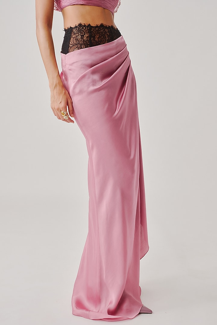 Dusty Rose Pink Modal Satin & Lace Draped Skirt by Aroka at Pernia's Pop Up Shop