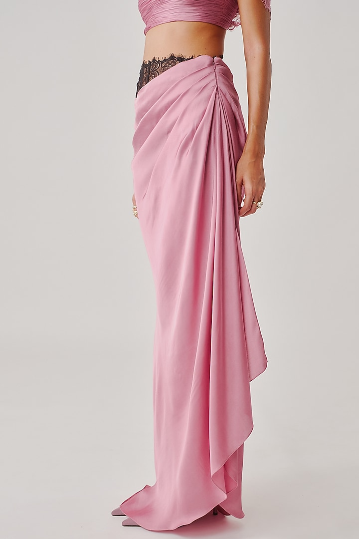 Dusty Rose Pink Modal Satin & Lace Draped Skirt by Aroka at Pernia's Pop Up Shop
