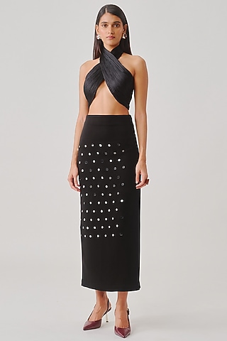 Black Modal Satin Draped Top by Aroka