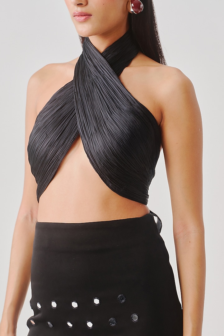 Black Modal Satin Draped Top by Aroka at Pernia's Pop Up Shop