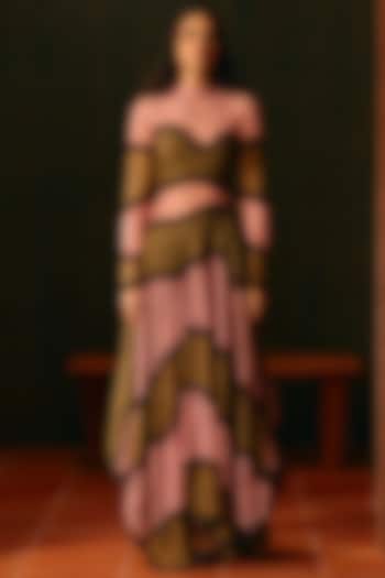 Dusty Rose Pink & Olive Lace Layered Bridal Gown by Aroka at Pernia's Pop Up Shop