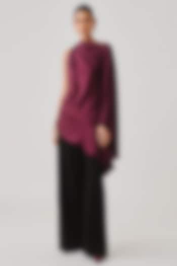 Deep Burgundy Modal Satin Pleated Top by Aroka at Pernia's Pop Up Shop
