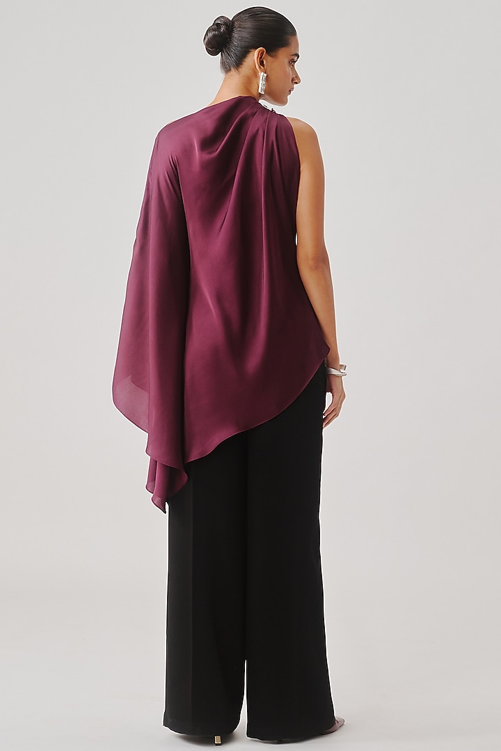 Deep Burgundy Modal Satin Pleated Top by Aroka at Pernia's Pop Up Shop