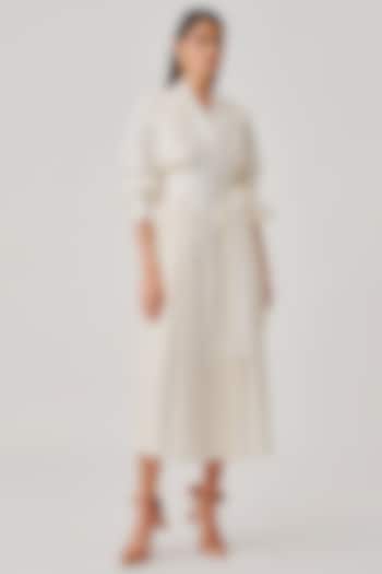 Ivory Poplin Lace Applique Trench Cocktail Dress by Aroka at Pernia's Pop Up Shop