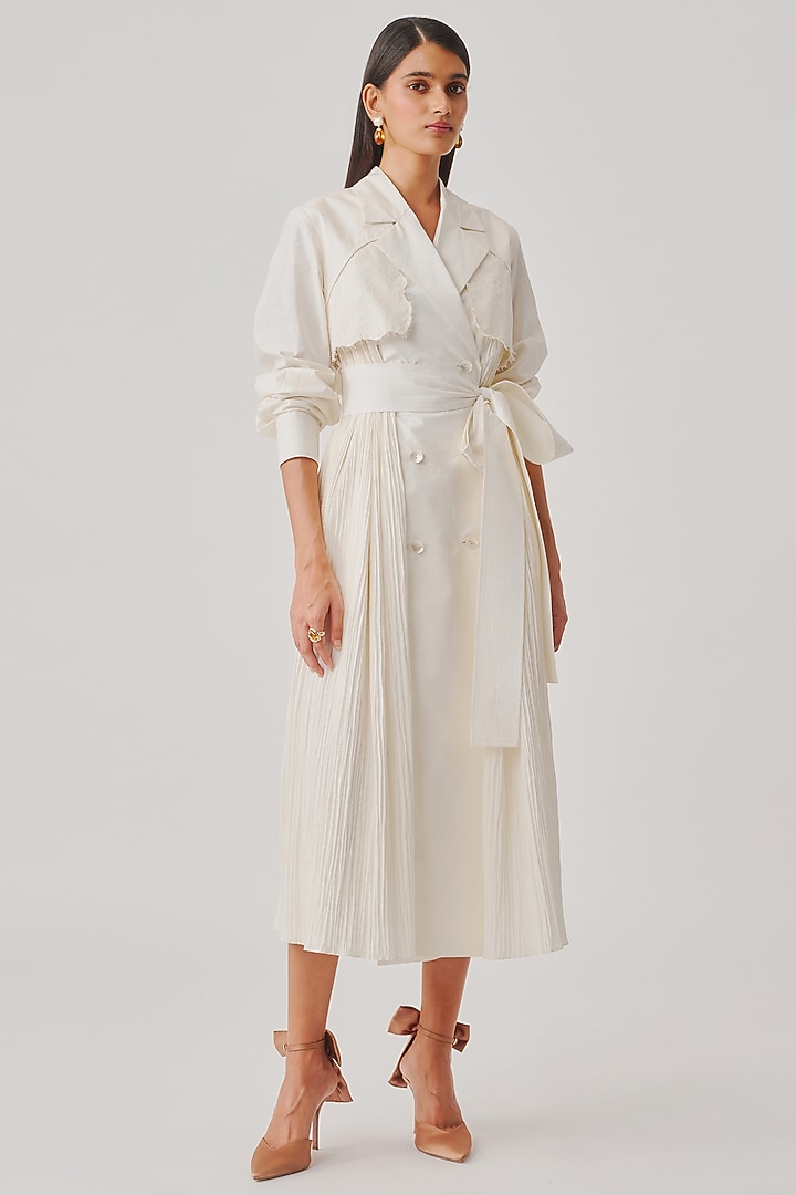 Ivory Poplin Lace Applique Trench Cocktail Dress by Aroka at Pernia's Pop Up Shop