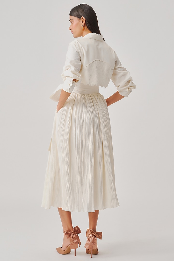 Ivory Poplin Lace Applique Trench Cocktail Dress by Aroka at Pernia's Pop Up Shop