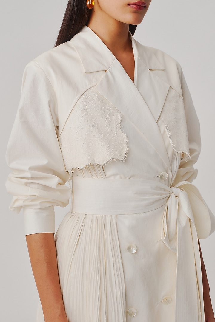 Ivory Poplin Lace Applique Trench Cocktail Dress by Aroka at Pernia's Pop Up Shop