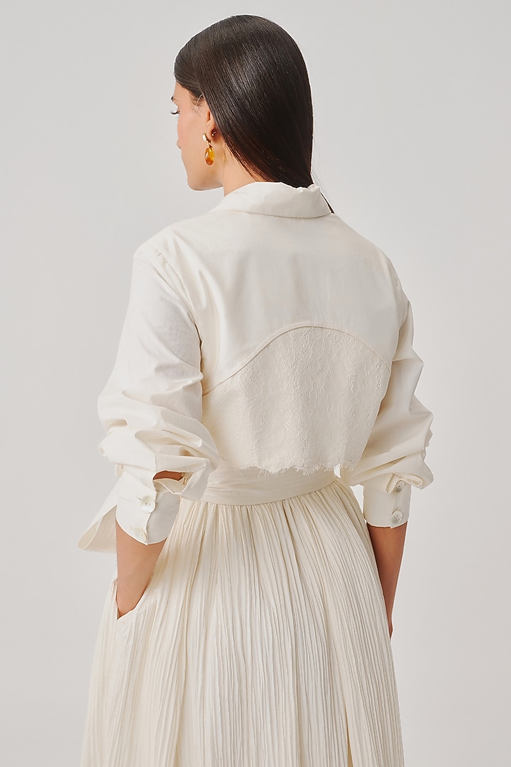 Ivory Poplin Lace Applique Trench Cocktail Dress by Aroka at Pernia's Pop Up Shop