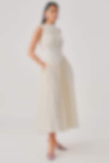 Ivory Poplin Lace Applique Corset Party Wear Dress by Aroka at Pernia's Pop Up Shop