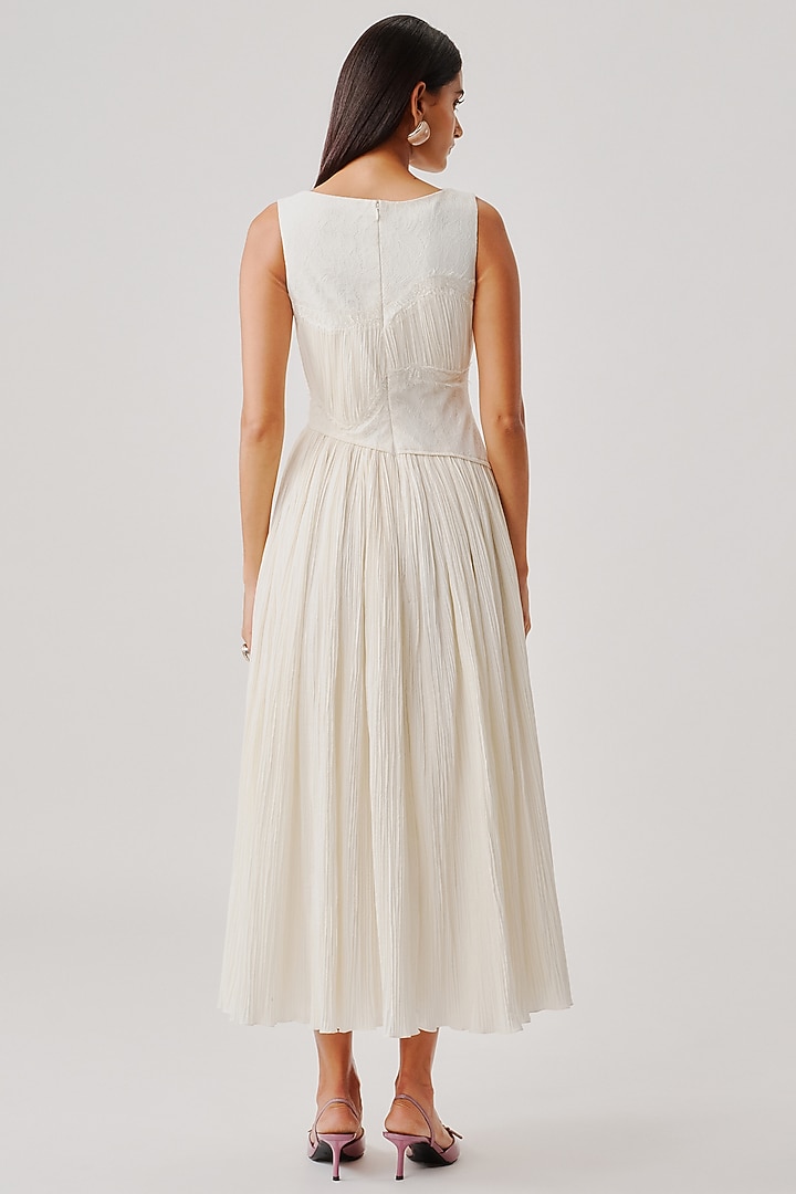 Ivory Poplin Lace Applique Corset Party Wear Dress by Aroka at Pernia's Pop Up Shop