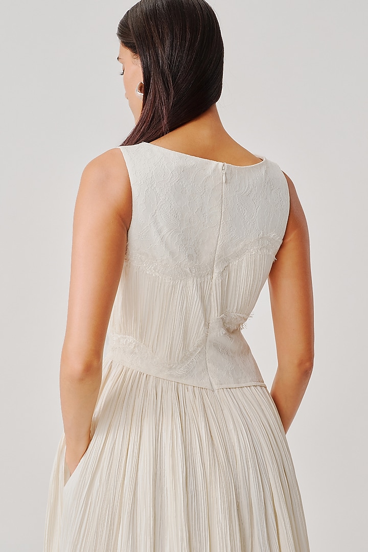 Ivory Poplin Lace Applique Corset Party Wear Dress by Aroka at Pernia's Pop Up Shop