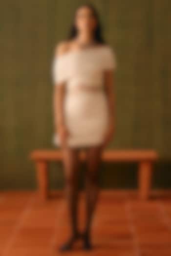 Ivory Poplin Draped Mini Cocktail Dress by Aroka at Pernia's Pop Up Shop