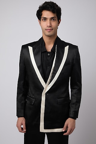 Black Vegan Mashru Tuxedo by Aroka men