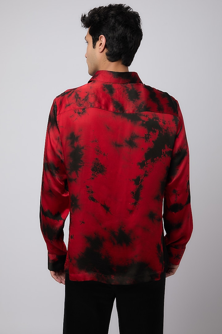 Onyx & Red Modal Satin Tie-Dyed Party Wear Shirt by Aroka men at Pernia's Pop Up Shop