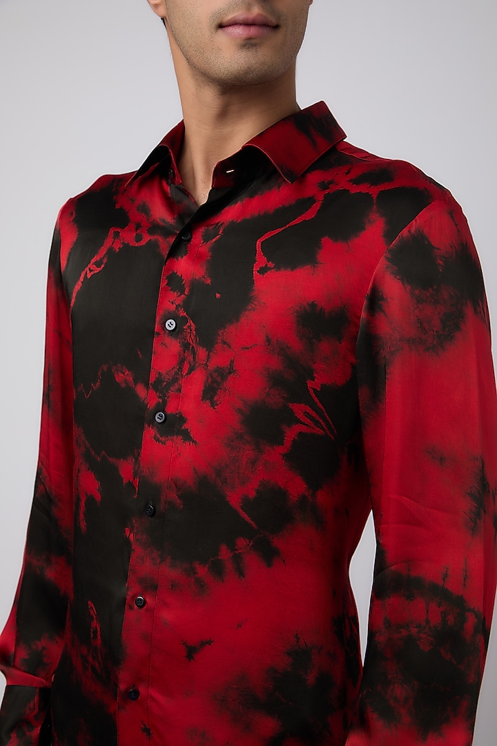 Onyx & Red Modal Satin Tie-Dyed Party Wear Shirt by Aroka men at Pernia's Pop Up Shop