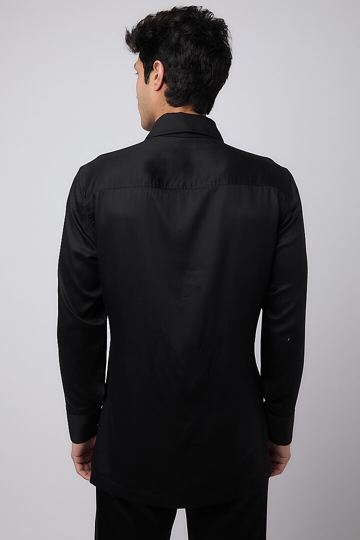Black Tencel Rose Embroidered Party Wear Shirt by Aroka men at Pernia's Pop Up Shop