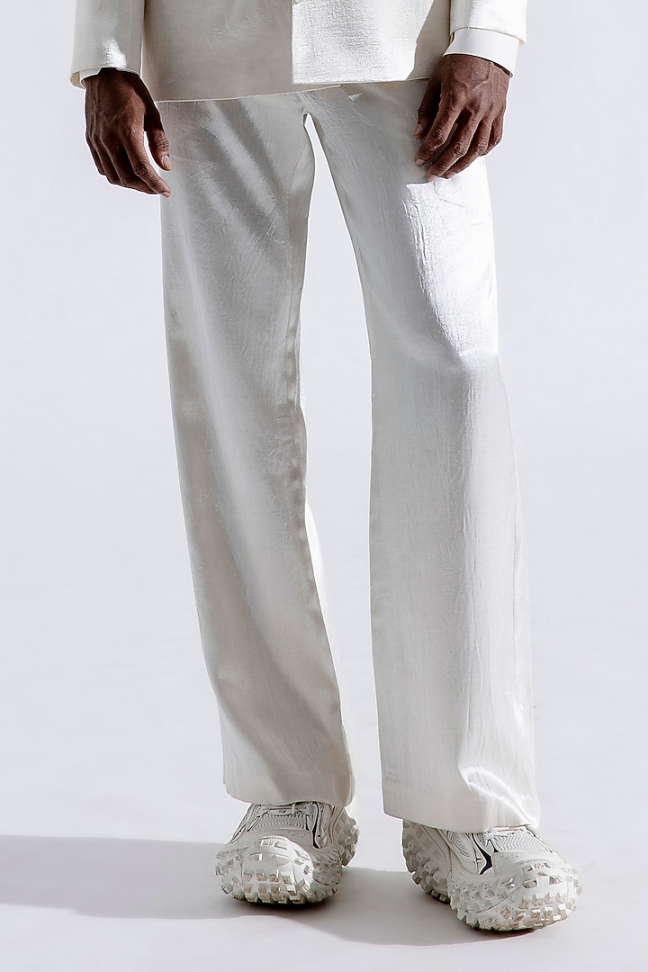 White Vegan Mashru Trousers by Aroka men at Pernia's Pop Up Shop