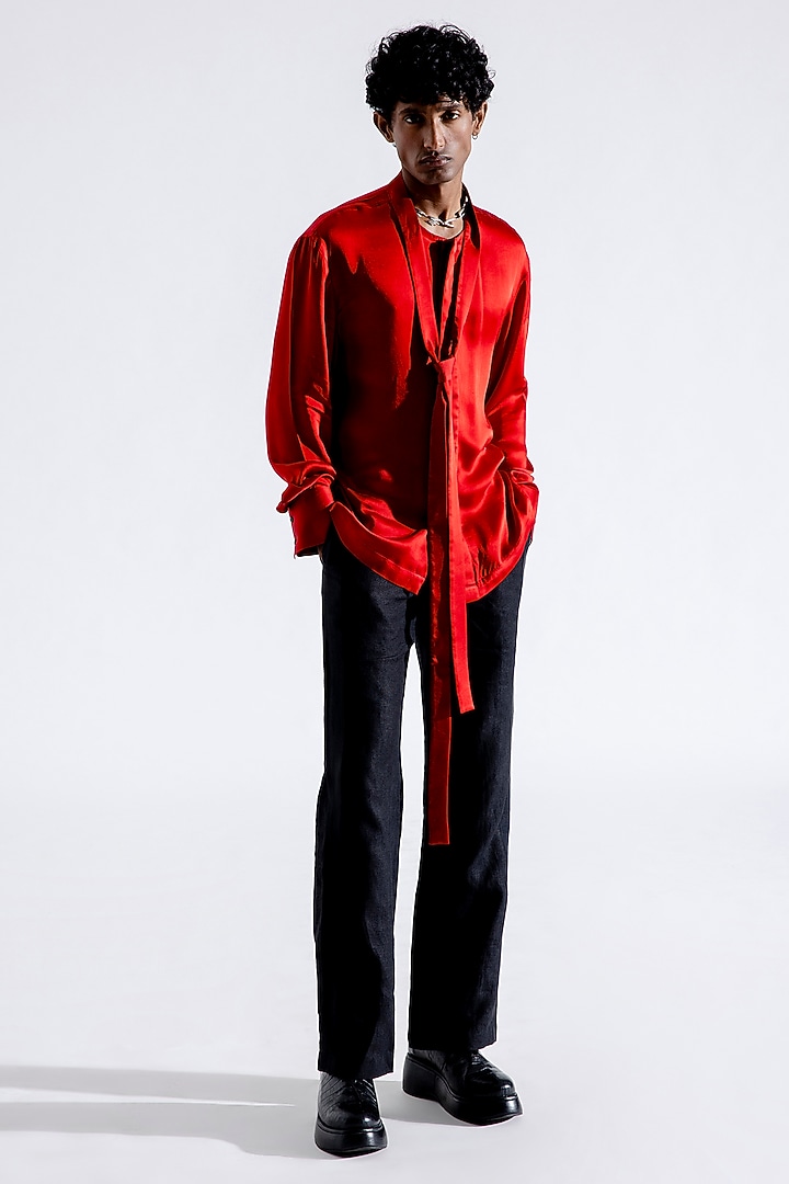 Red Modal Satin Party Wear Shirt by Aroka men at Pernia's Pop Up Shop