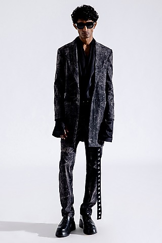 Slate Denim Printed Jacket by Aroka men