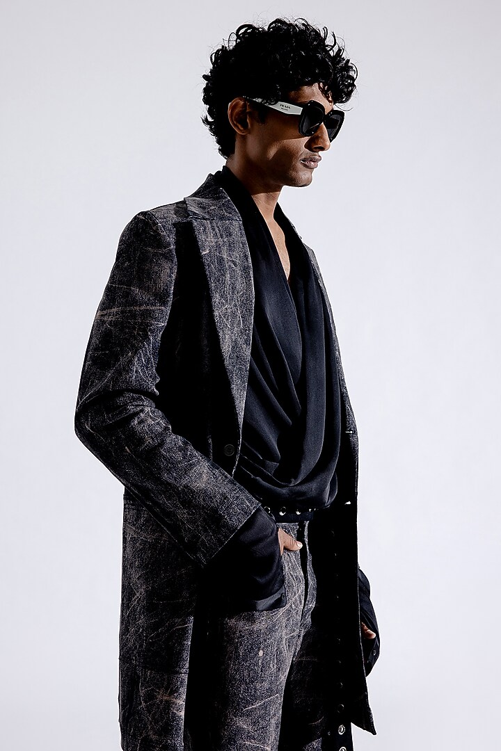 Slate Denim Printed Jacket by Aroka men at Pernia's Pop Up Shop
