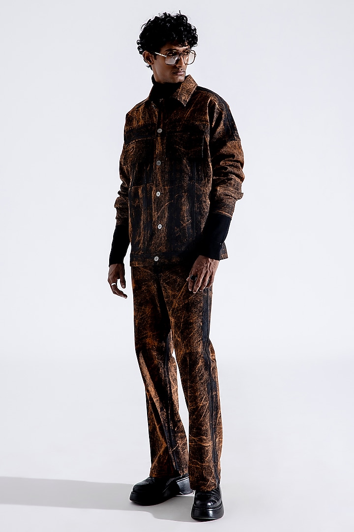 Rust Denim Printed Jacket by Aroka men