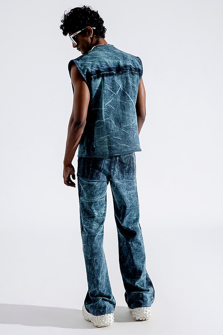 Ice Blue Denim Printed Vest by Aroka men at Pernia's Pop Up Shop