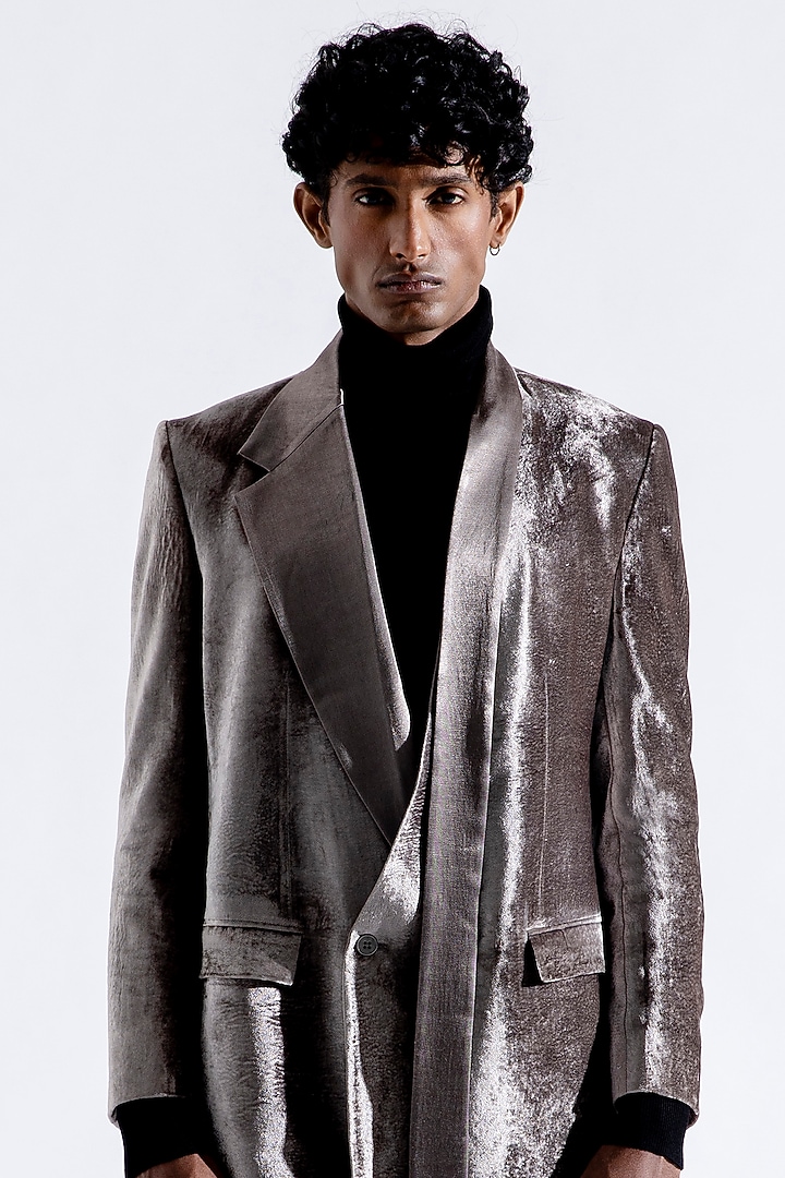 Grey Graphite Silk Velvet Blazer by Aroka men at Pernia's Pop Up Shop