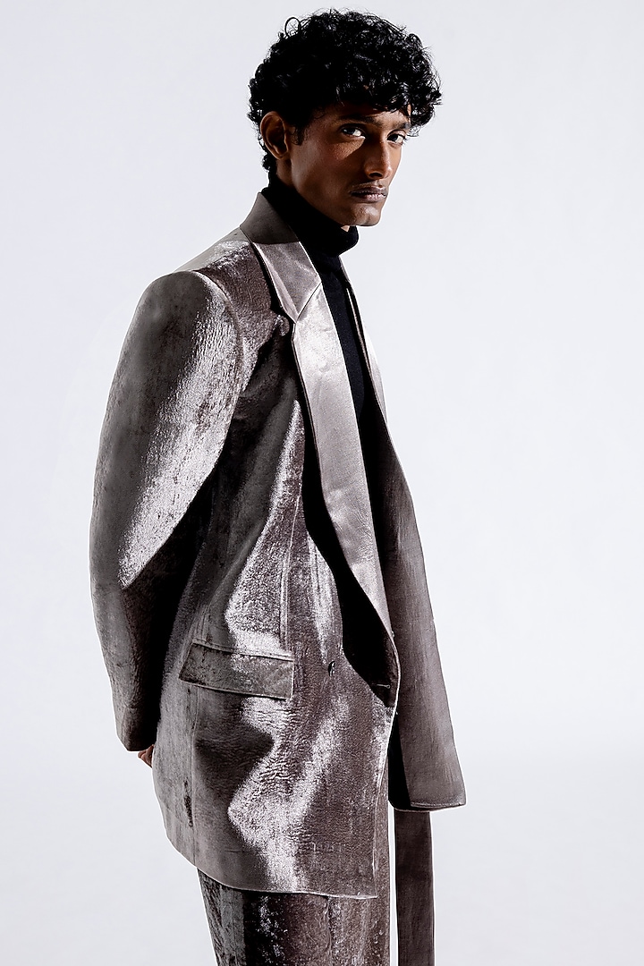 Grey Graphite Silk Velvet Blazer by Aroka men at Pernia's Pop Up Shop