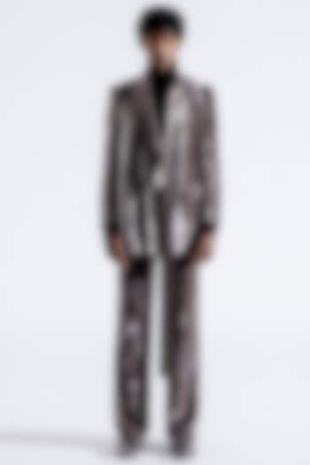Grey Graphite Silk Velvet Trousers by Aroka men