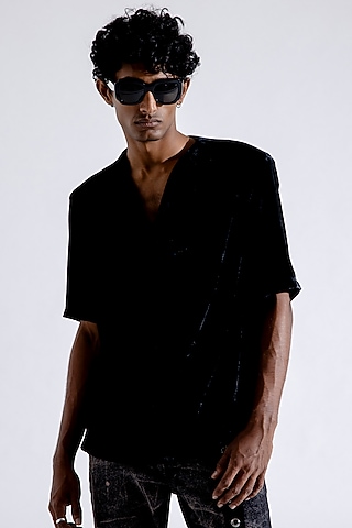 Black Silk Velvet T-Shirt by Aroka men