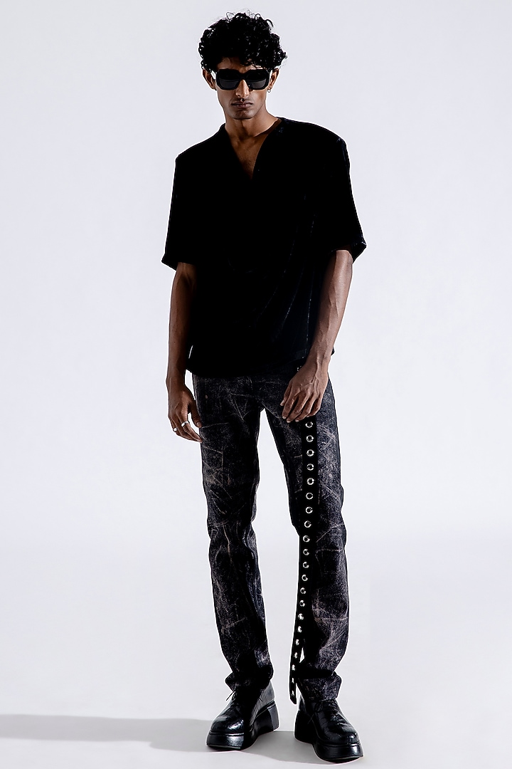 Black Silk Velvet T-Shirt by Aroka men at Pernia's Pop Up Shop