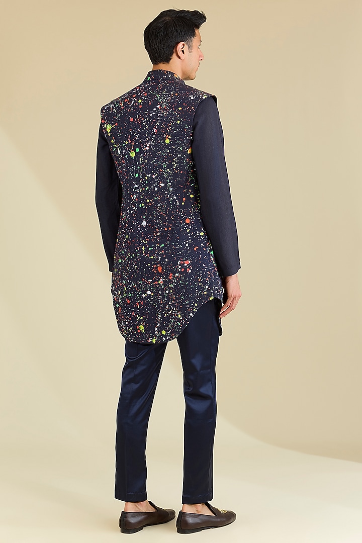 Navy Blue Georgette Printed Wedding Indowestern Set by Arjuun Kilachand at Pernia's Pop Up Shop