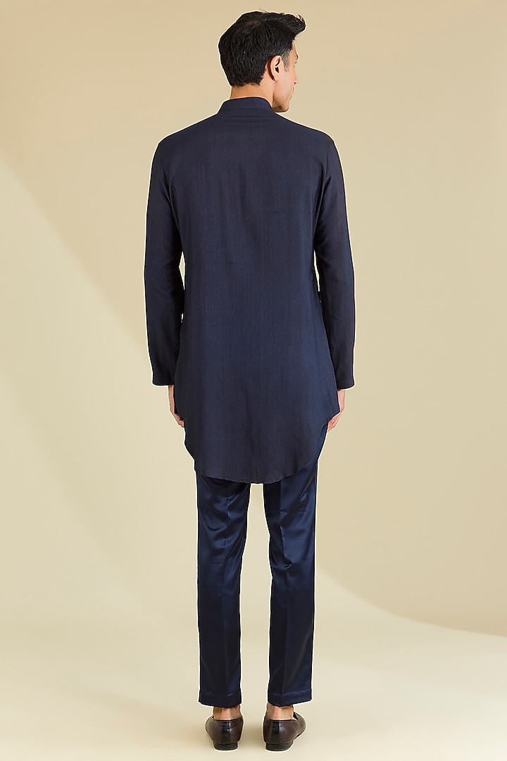 Navy Blue Georgette Printed Wedding Indowestern Set by Arjuun Kilachand at Pernia's Pop Up Shop