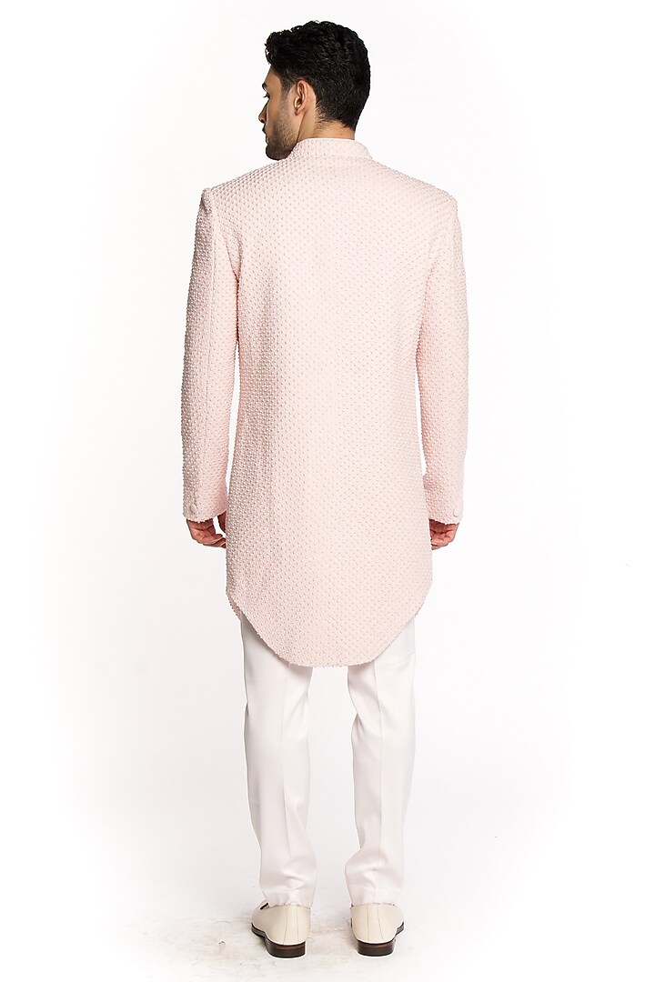 Baby Pink Linen Silk Thread & Cutdana Embroidered Groom Sherwani Set by Arjuun Kilachand at Pernia's Pop Up Shop