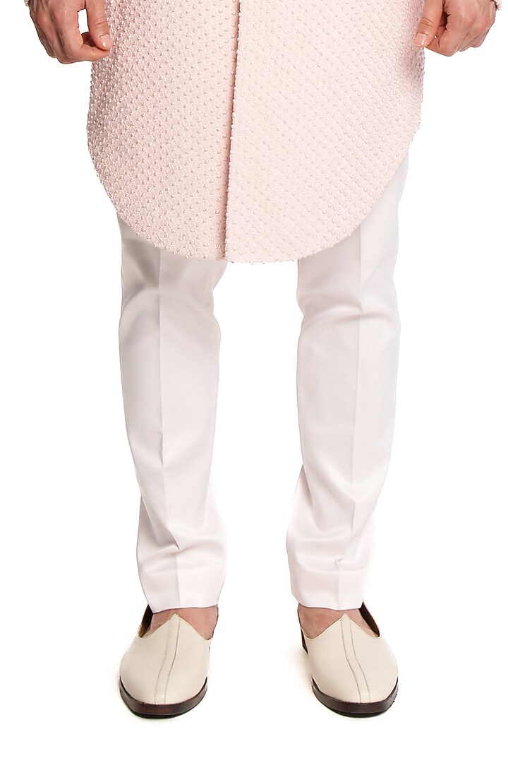 Baby Pink Linen Silk Thread & Cutdana Embroidered Groom Sherwani Set by Arjuun Kilachand at Pernia's Pop Up Shop