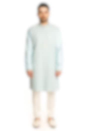 Light Blue Cotton Silk Mirror & Thread Embroidered Kurta by Arjuun Kilachand