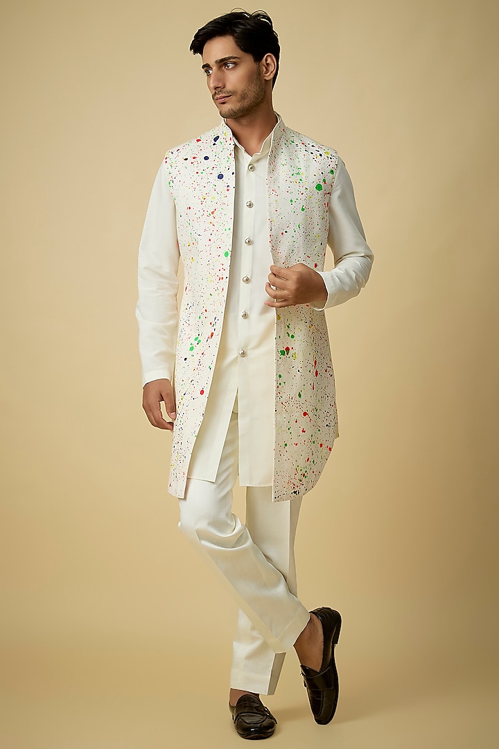 Ivory Silk Wedding Indowestern Set by Arjuun Kilachand at Pernia's Pop Up Shop