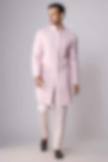 Baby Pink Silk Embroidered Groom Sherwani Set by Arjuun Kilachand at Pernia's Pop Up Shop