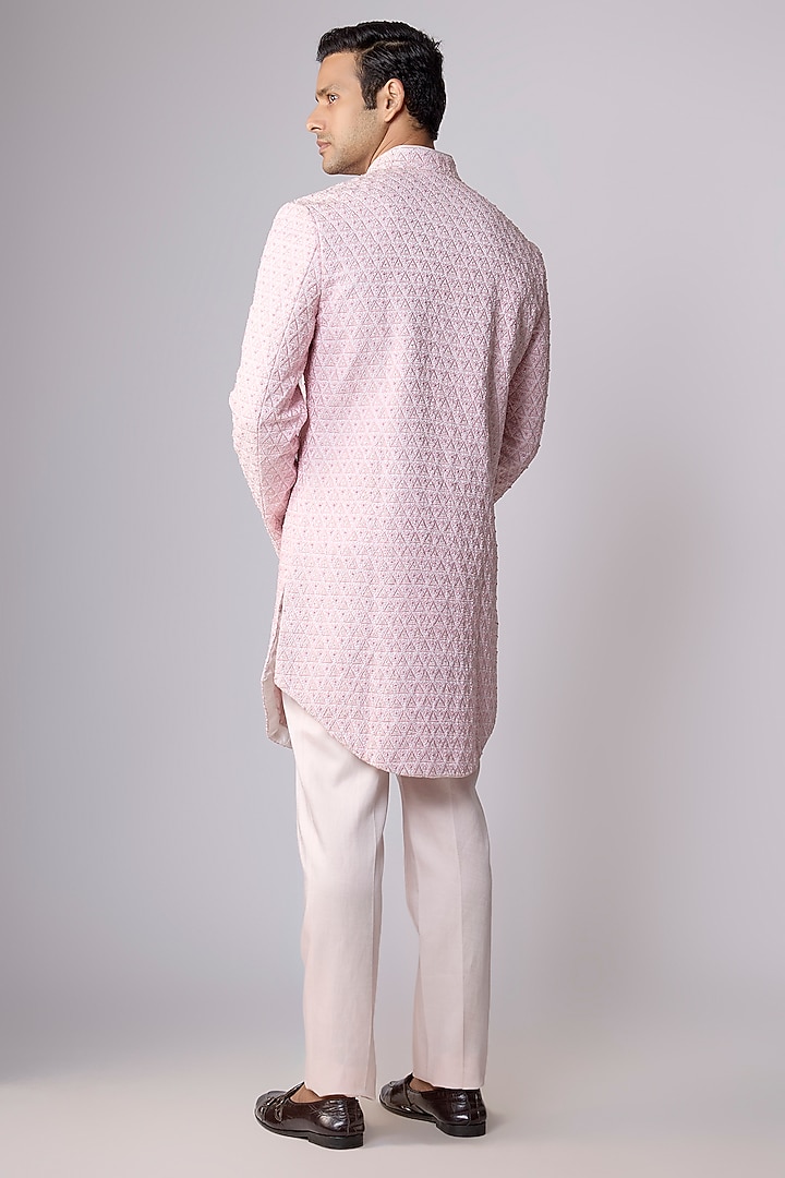 Baby Pink Silk Embroidered Groom Sherwani Set by Arjuun Kilachand at Pernia's Pop Up Shop