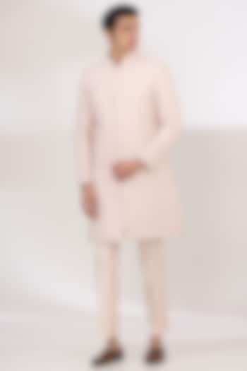 Blush Pink Silk French Knot Embroidered Sherwani Set by Arjuun Kilachand