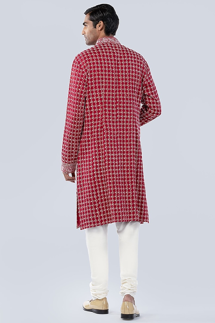 Maroon Silk Chikankari Kurta by Arjuun Kilachand at Pernia's Pop Up Shop