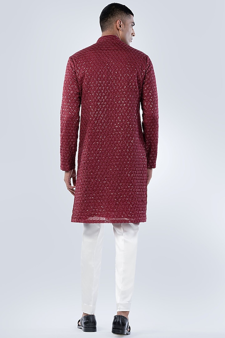 Maroon Georgette Thread Work Kurta by Arjuun Kilachand at Pernia's Pop Up Shop