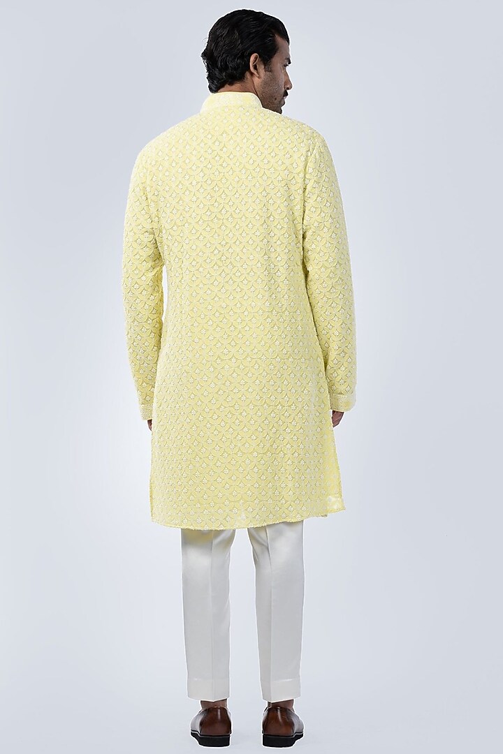 Lemon Yellow Georgette Chikankari Kurta by Arjuun Kilachand at Pernia's Pop Up Shop