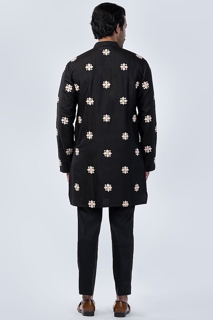 Black Silk Motif Kurta by Arjuun Kilachand at Pernia's Pop Up Shop