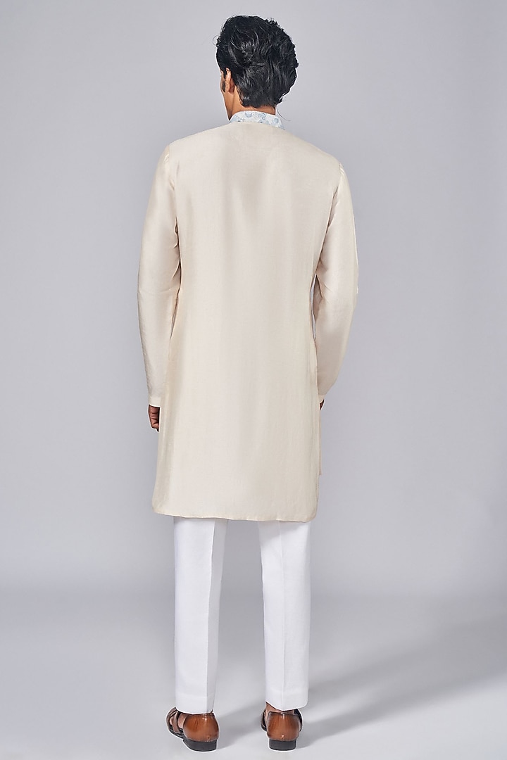 Beige Silk Printed Kurta Set by Arjuun Kilachand at Pernia's Pop Up Shop