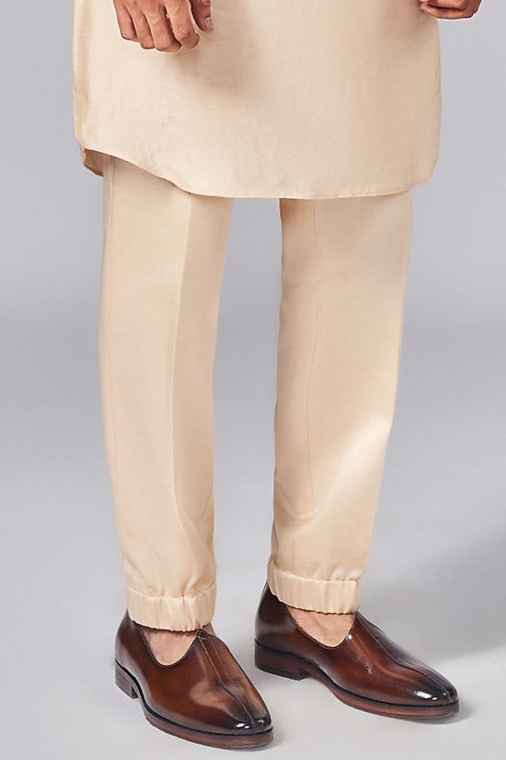 Beige Silk Printed Overlap Kurta Set by Arjuun Kilachand at Pernia's Pop Up Shop